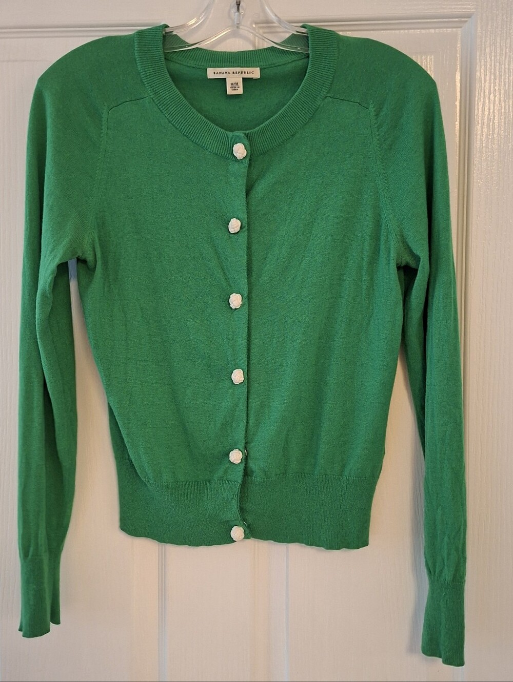 Banana Republic Cotton And Silk, Green Cardigan, In Size Medium.